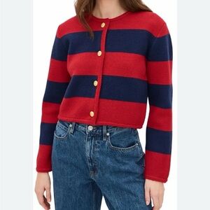 English Factory Striped Knit Cardigan